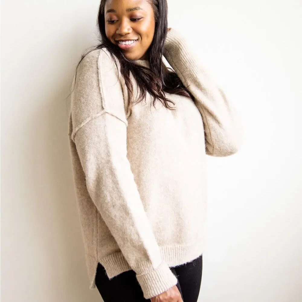 La Miel Ella Cozy Tan High Neck Sweater